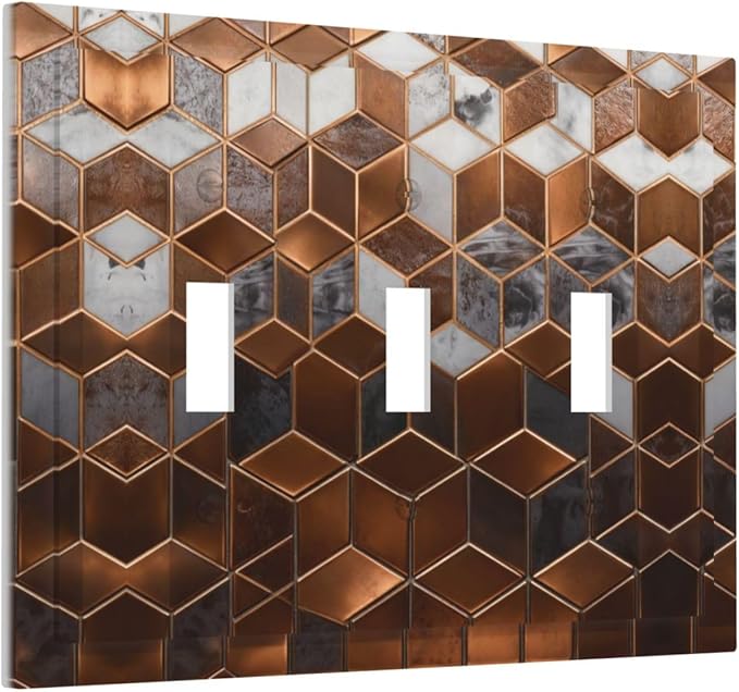 Bvtewkhz Brown Abstract Luxury Modern Geometric Cubic Marble 3 Gang Triple - Image 2