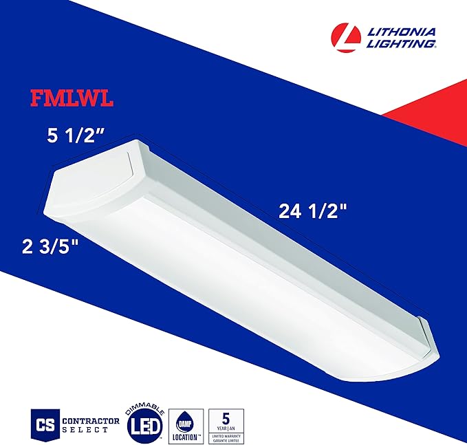 Lithonia Lighting 2 Foot LED Light Fixture, Low-Profile LED Wraparound Flush - Image 5