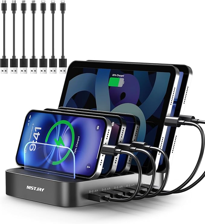 MSTJRY Charging Station for Multiple Devices : 5 Port Multi USB-A Charger by MSTJRY