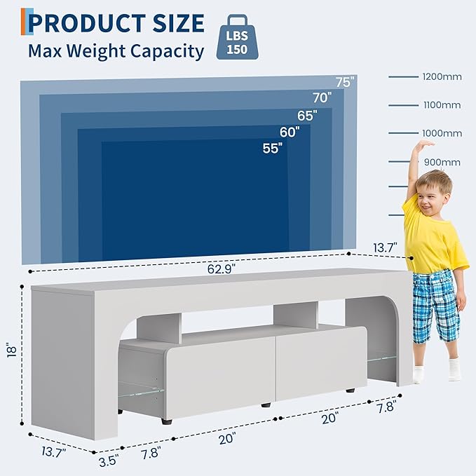 IDEALHOUSE LED TV Stand for 55 to 75 Inch TV, Modern TV Console Table - Image 3
