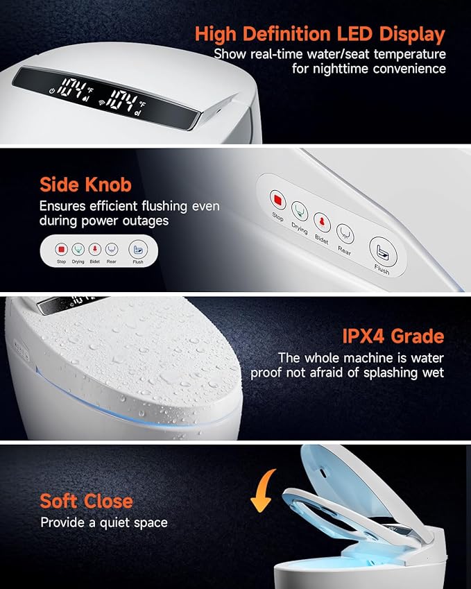 WANSID Smart Toilet with Bidet Built in, Bidet Toilet with Auto Open/Close Lid - Image 7