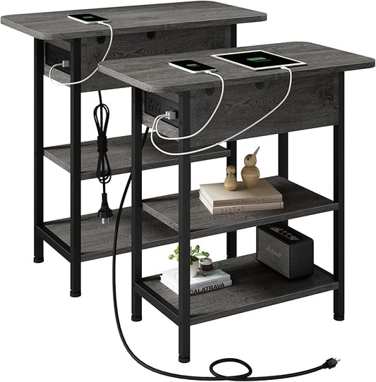 LIDYUK End Table with Charging Station, Flip Top Narrow Side Table by LIDYUK