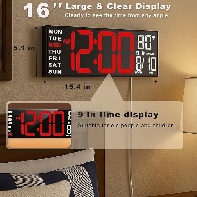 TrophyRak 16" Large Digital Wall Mount Clock, Count Down Timer, Big LED - Image 2