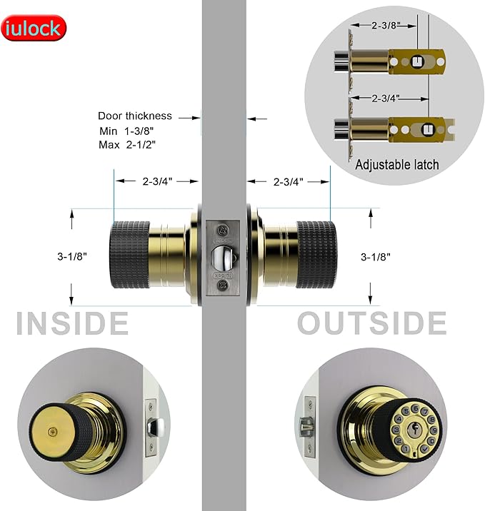 iulock Smart Door Knob with Keypad and Key, Keyless Entry Door Lock with Rubber - Image 4