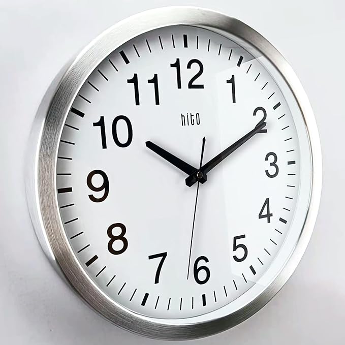 HITO 14" Silent Wall Clock Battery Operated Non Ticking Sweep Movement Glass - Image 2