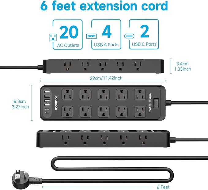 Solidock Flat Plug Power Strip Surge Protector - Image 7