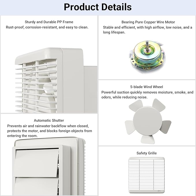 EINTTAX 8 Inch Wall Mounted Shutter Exhaust Fan - Image 5