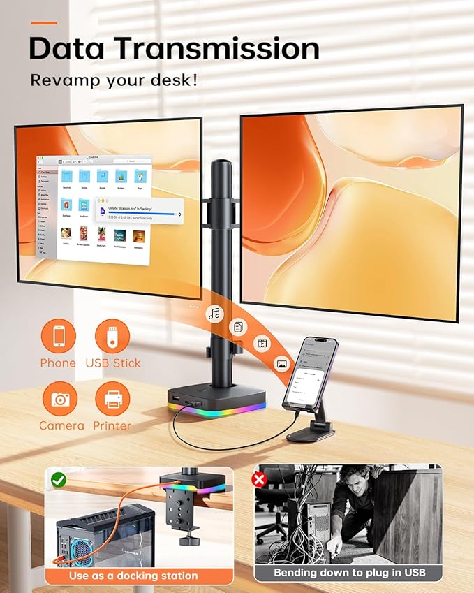 RGB Dual Monitor Desk Mount, Monitor Stand - Image 2