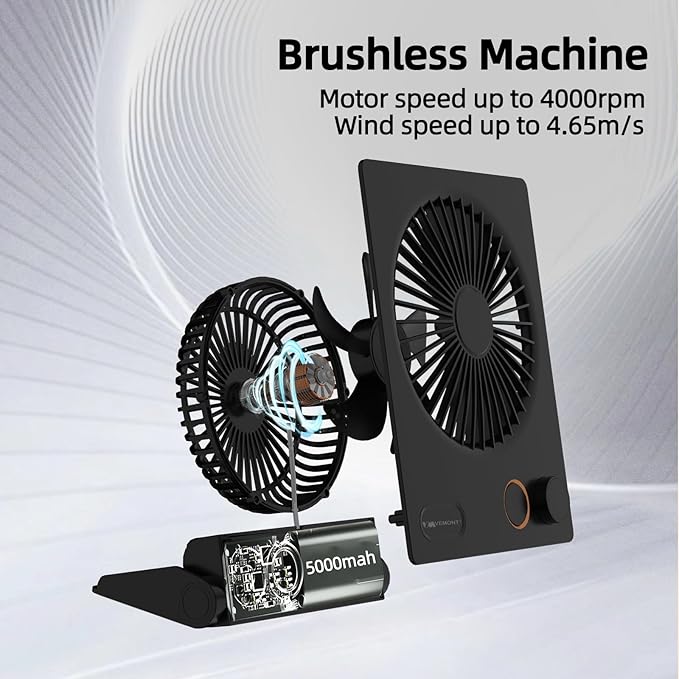 Small Desk Fan, VEMONT USB Table Fan, 5000mAh Rechargeable Battery Fan - Image 3