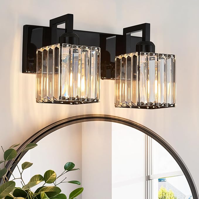 FDPBY Modern Bathroom Vanity Light 2-Lights Plating Black Vanity Light Crystal - Image 3