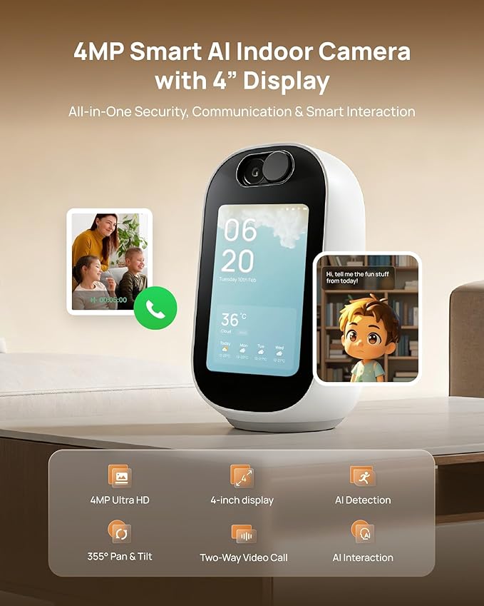 Indoor Security Camera with 4" Screen, 4MP Baby/Elderly Monitor with AI - Image 2