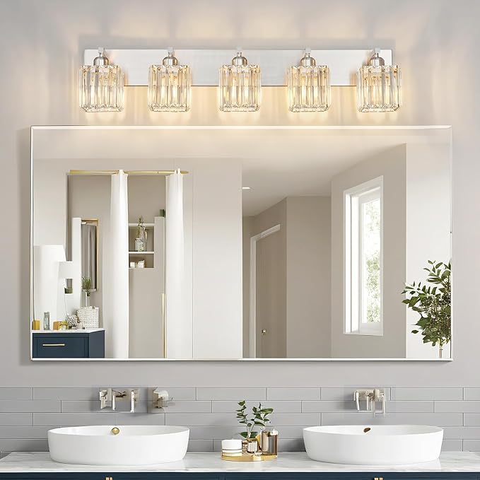 FDPBY Modern Vanity Light 5-Lights Brushed Nickel Vanity Light Crystal Bathroom - Image 2