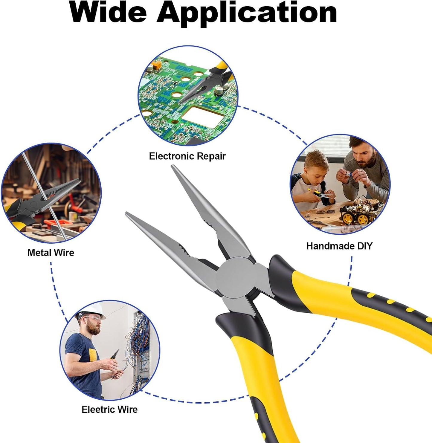 8-Inch Premium Needle Nose Pliers, Wiojided HCS Precision Long Nose Pliers | Plier with Wire Cutter, Anti-Slip Soft Grip, Paper Clamp Design for Home, Jewelry, Crafts, Fishing, Narrow Spaces