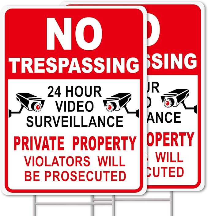 GXGGUS NO Trespassing Signs Private Property Video Surveillance Sign, Large by YourRulesYourRevelry