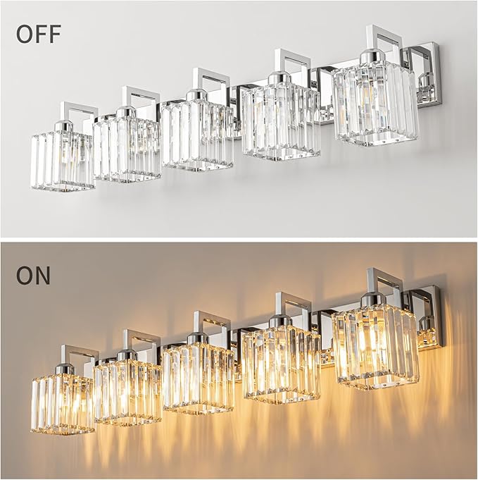 FDPBY Modern Bathroom Vanity Light 5-Lights Chrome Crystal Wall Lamp Bathroom - Image 4