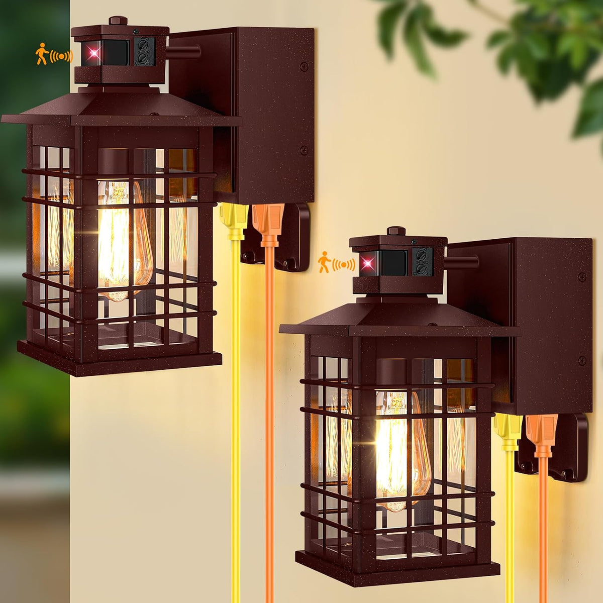2-Pack Porch Light with GFCI Outlets, Waterproof Outside Wall Lantern Sconce 3