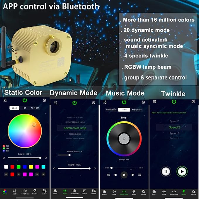 AZIMOM 16W Twinkle Fiber Optic Starlight Box Sound Activated RGBW Fiber Optic - Image 2