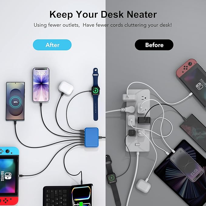 USB C Fast Charger, 100W GaN 6 Port Type C Charging Station Hub Block Cube - Image 4
