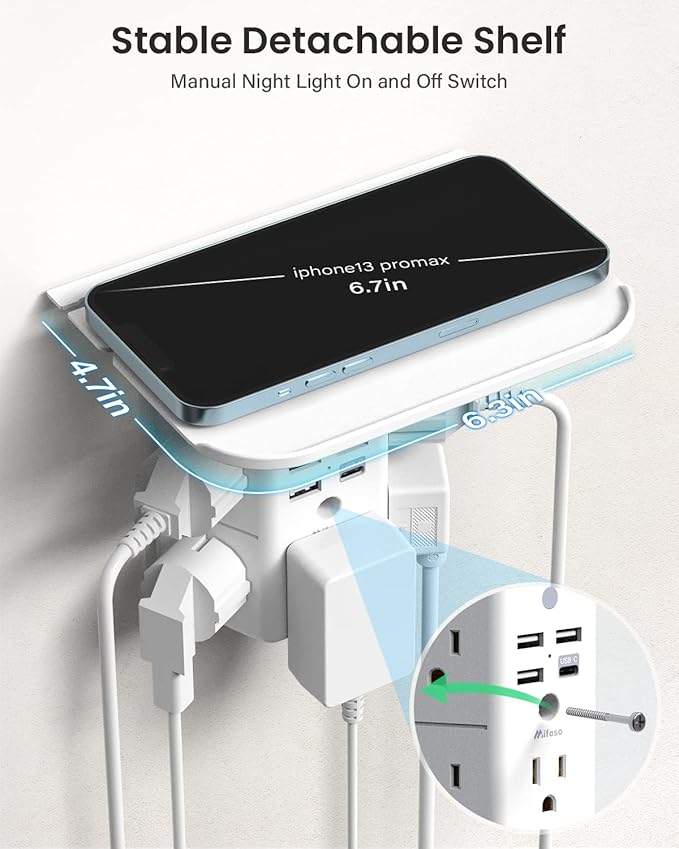 Mifaso 3-Sided Multi Plug Power Strip, Wall Extender - Image 5