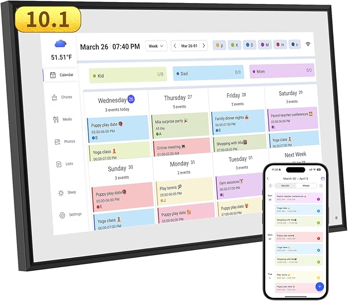 10.1 Inch Smart Digital Calendar & Chore Chart Full HD Touchscreen Display WiFi by Herncptar