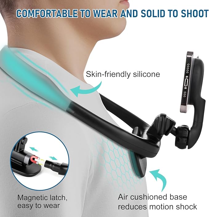 Magnetic Neck Phone Holder, Hands Free POV/Vlog Selfie Mount Flexible Neck - Image 3