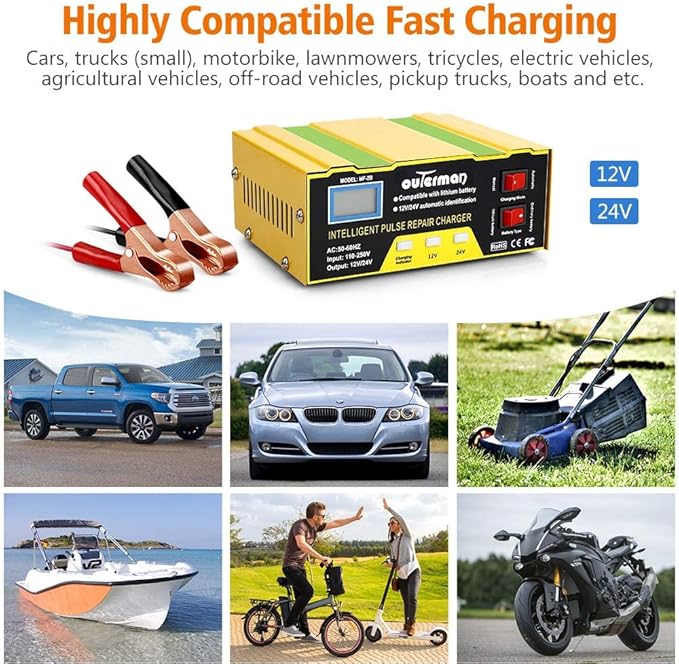 Outerman Car Battery Charger 12V 24V Lithium Battery Charger, Auto Battery - Image 6