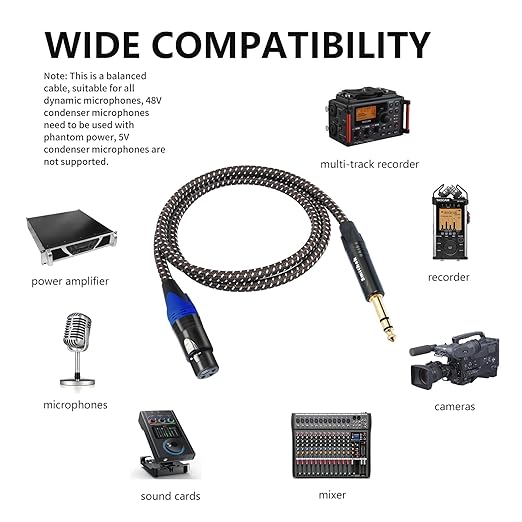 Smithok 2Pack 1/4" to XLR Cable, Heavy Duty Nylon Braided, Balanced 1/4" TRS to - Image 4