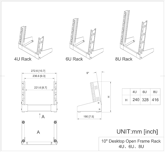 QiaoYoubang 8U Small Desktop Network Rack, 10 inch Mini Open Frame Desktop - Image 4