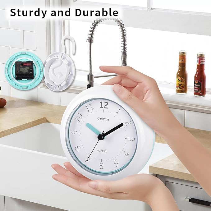 OSTAR Waterproof Bathroom Shower Clock, Analog Quartz Clock Hanging Stand Dual - Image 9