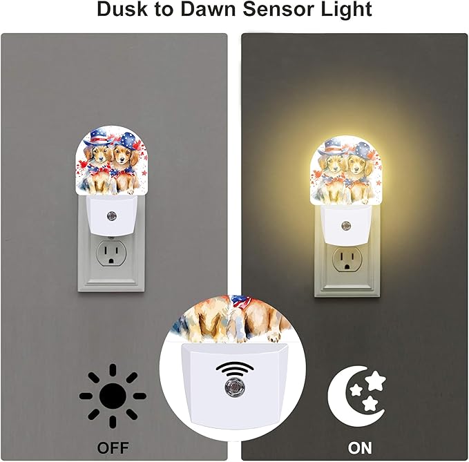 sndheke USA Flag Dog Couple Night Light Plug into Wall, American Patriotic Cute - Image 3