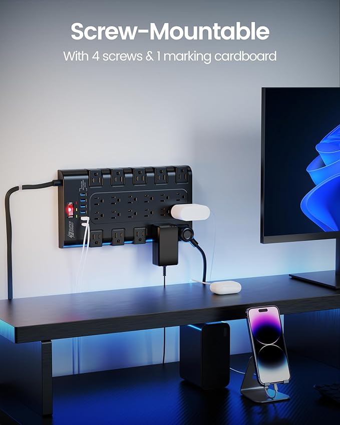 Flat Plug Power Strip, SUPERDANNY Surge Protector - Image 7