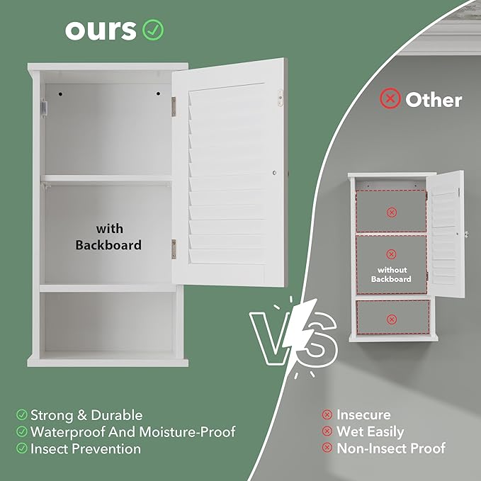 Small Bathroom Wall Cabinet, Slim Single Louvered Door Narrow Over The Toilet - Image 7