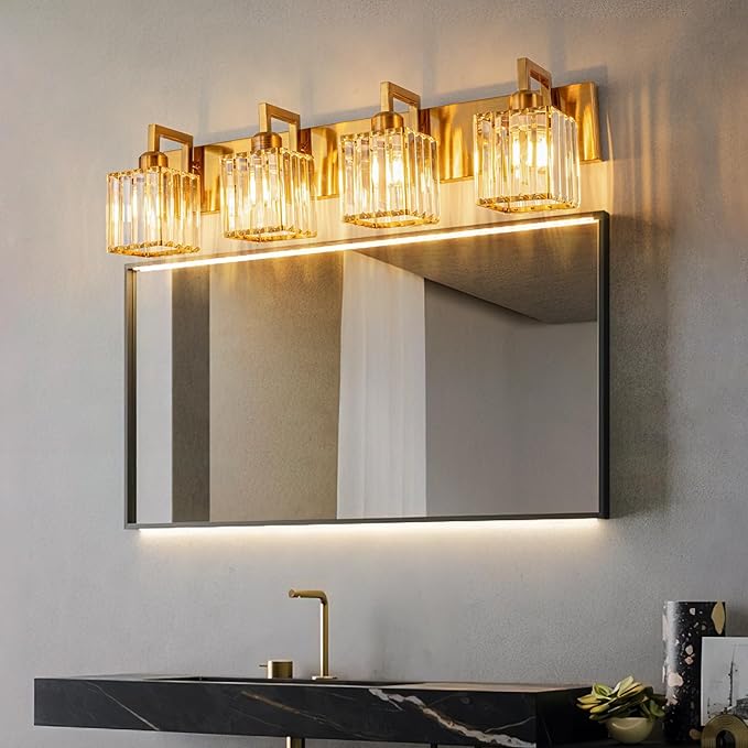 FDPBY Modern Crystal Bathroom Vanity Light 4-Lights Gold Brushed Brass Finish - Image 2