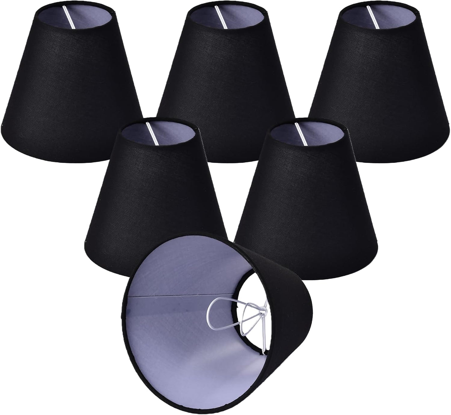 Black Empire Chandelier Shades Set of 6, Clip-On Shades for E12 Bulbs | 3.1" top x 5.9" bottom x 5.1" high fabric covers for chandeliers, wall sconces, and small table lamps