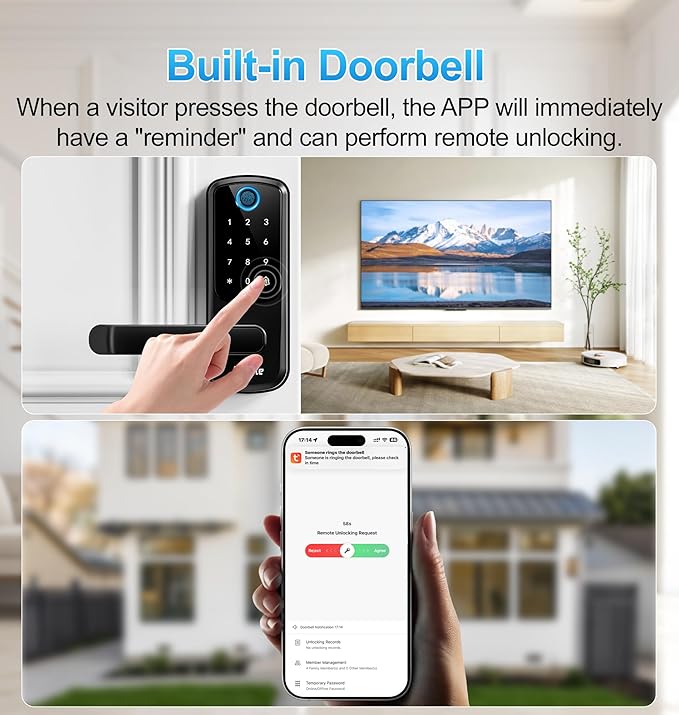 Aceele Keyless Entry Fingerprint Smart Door Lock, Built-in Wi-Fi, Electronic - Image 4