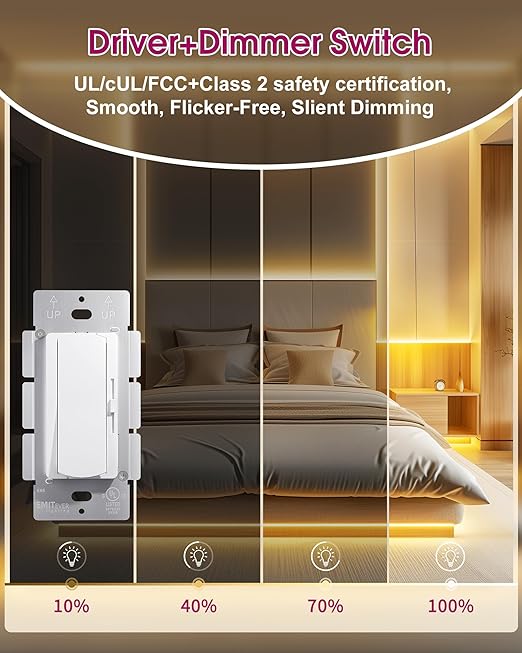 Dimmer Light Switch & 12V 120W Dimmable LED Driver 2 in 1, UL Listed Class 2 - Image 4