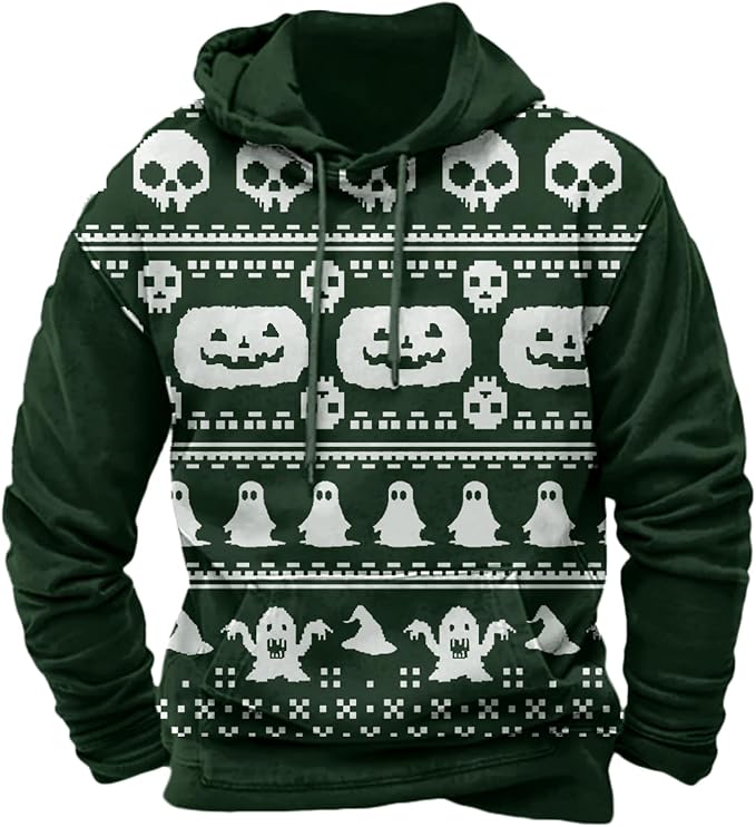 Halloween Hoodie Men Graphic Pumpkin Ghost Printed Sweatshirt Casual Trendy by Spatofa