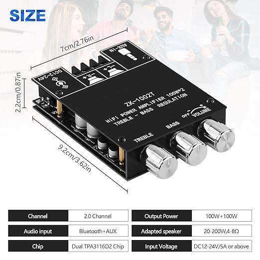ZK 1002T Bluetooth 5.0 Amplifier Board, 2x100 Watt amp - Image 5