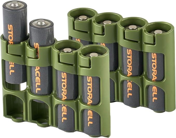 AA Battery Storage Caddy by Storacell, Military Green, Holds 4 Batteries - Image 2