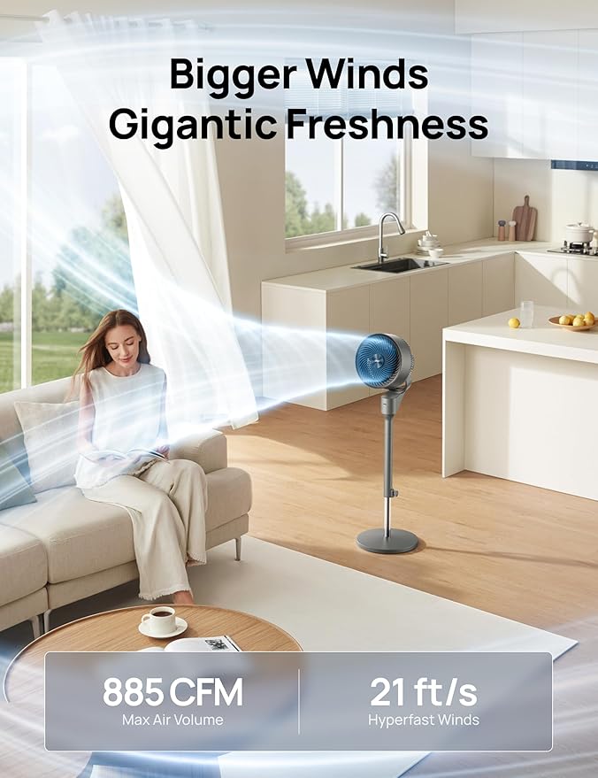 Dreo Fan for Bedroom, 80° Oscillating Standing Fan, 25dB Quiet, 80ft Pedestal - Image 3