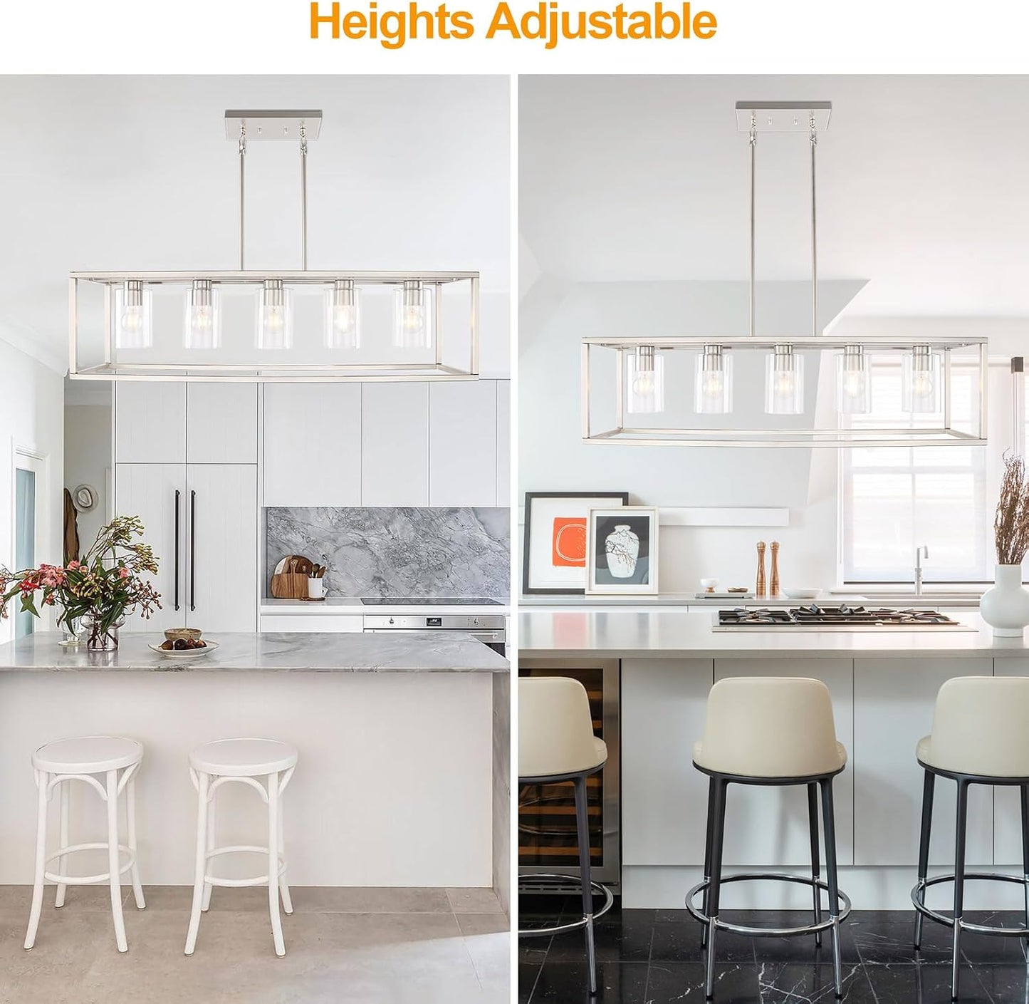 5 Light Chandeliers for Dining Room, Island Room Light Fixture | Sliver Modern Industrial Kitchen Lighting Fixtures Ceiling Easy Installation Pendant Lights for Bar Restaurant-E26 Socket