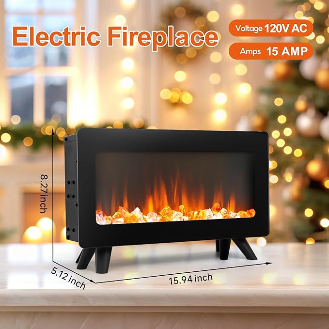 16" Small Electric Fireplace Heater - Image 2