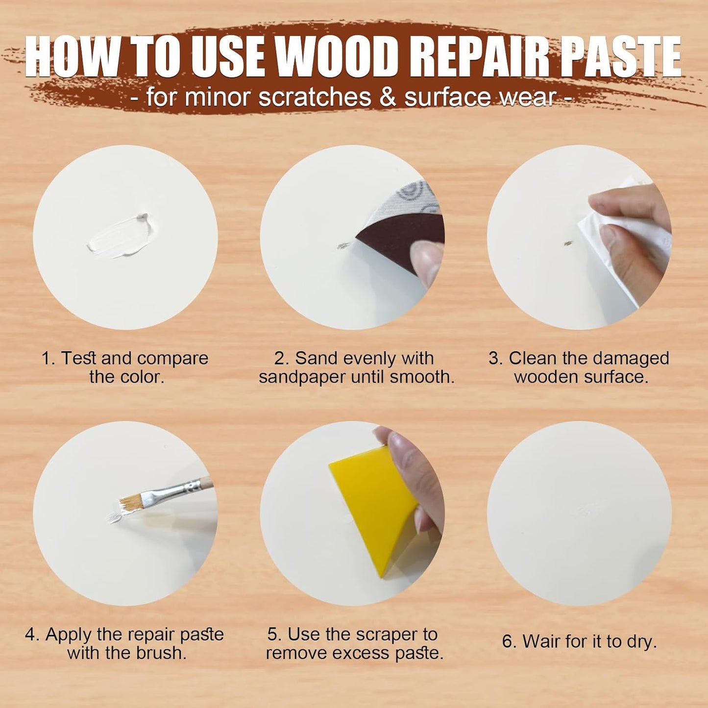 Wood Furniture Repair Kit (White/White Stain) for IKEA | with 40g Wood Repair Paste & 70g Wood Putty, Custom Design to Repair Scratches, Cracks, Paint loss ,Holes
