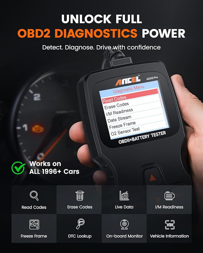 ANCEL AD310 Pro 2-in-1 OBD2 Scanner & Car Battery Tester, Diagnostic Tool - Image 3