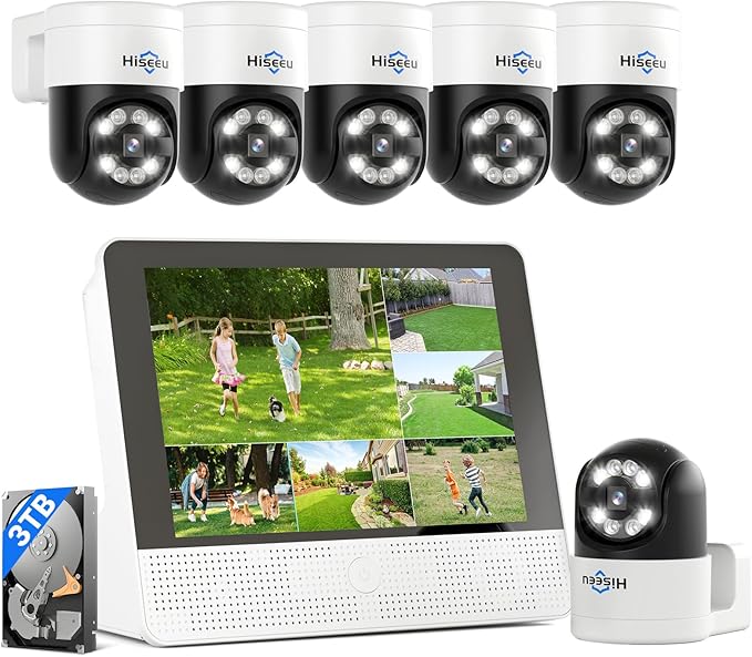 【12’’ Monitor + Human Tracking】Hiseeu 4K PoE Security Camera System, All-in-One by Hiseeu