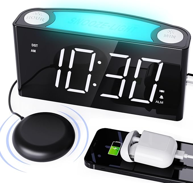 Vibrating Alarm Clock with Bed Shaker by Mesqool