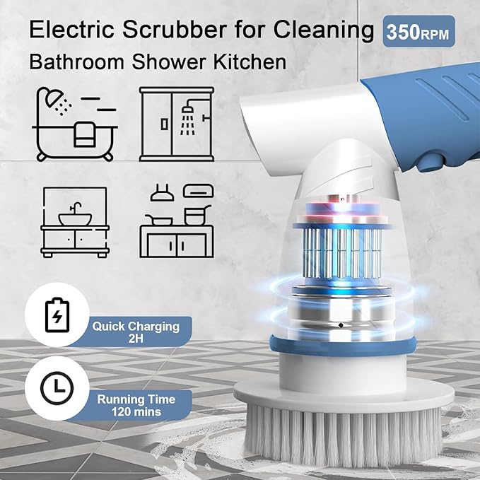 Electric Spin Scrubber, IEZFIX Electric Cleaning Brush Bathroom Shower - Image 3