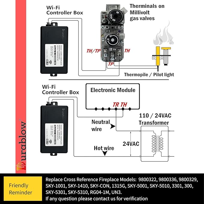 Durablow SH3002 Gas Fireplace WiFi Smart Home Remote Control - Image 3