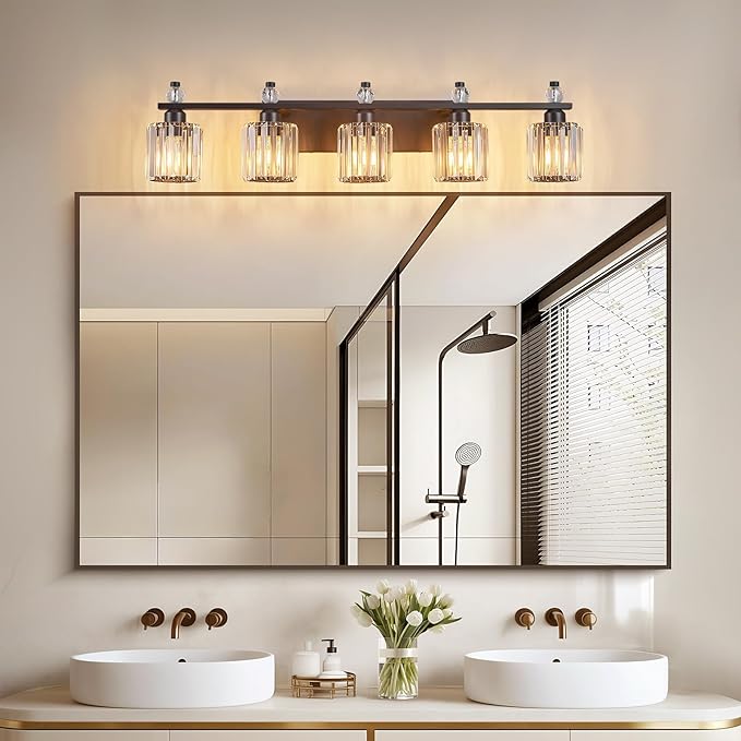 FDPBY Bathroom Vanity Lights 5-Light Sand Black Modern Crystal Vanity Light - Image 6