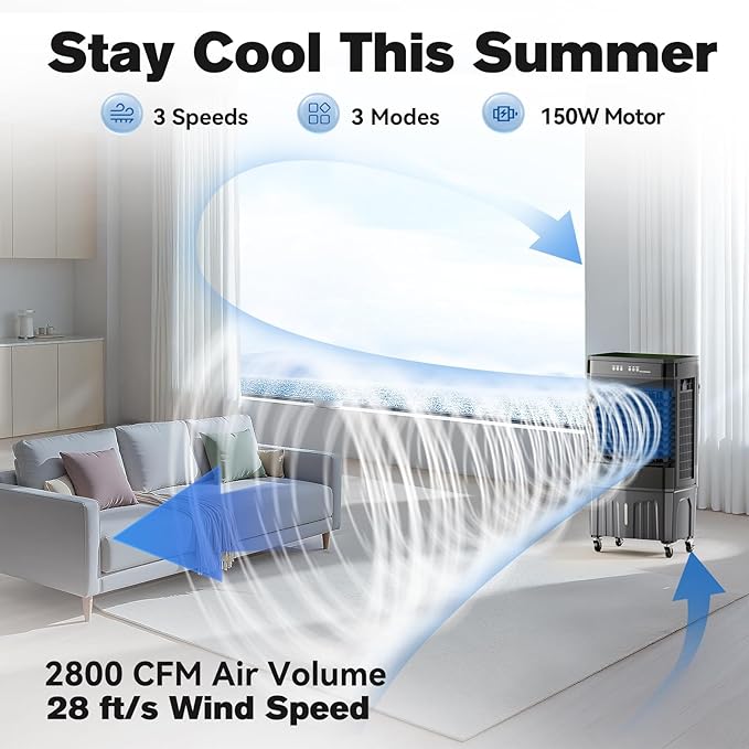 Auertech 8.5 Gal Swamp Cooler, 2800 CFM Portable Evaporative Air Cooler - Image 4
